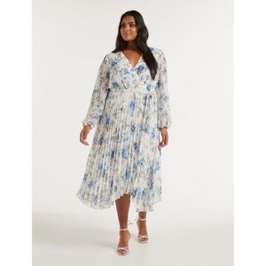 Ever New Blaire Curve Pleated Midi Dress in White Floral Size 18 NWT